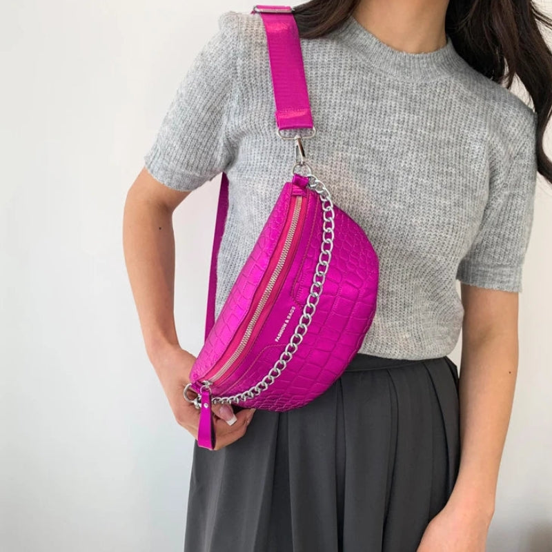 sac banane métallisé rose