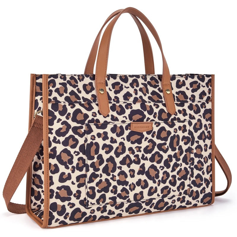 Sac de Cours Femme Ordinateur Portable 15,6 Pouces coloris léopard - vue 3/4 avec poche avant