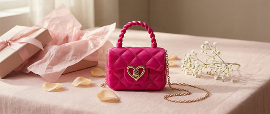 Quel sac pour une ado ou une petite fille : mini sac matelassé rose à cœur doré présenté comme un cadeau
