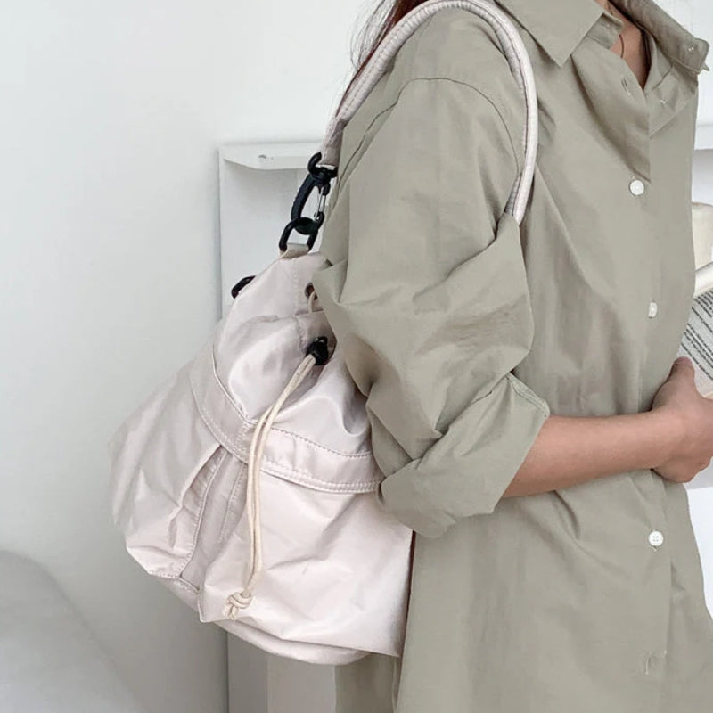 Sac Bourse en Nylon portée à la main - Beige - Blanc Crème - Marron - Noir - Vert
