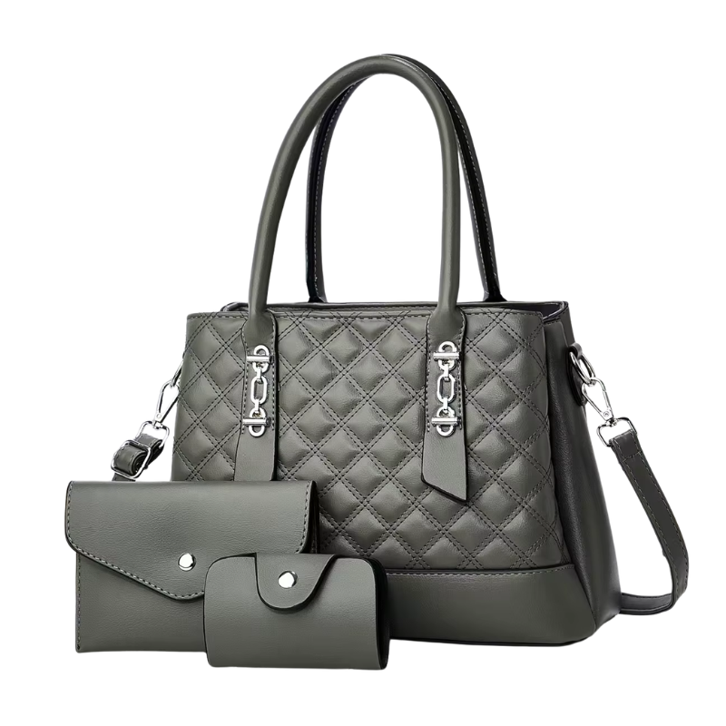 Ensemble Sac à Main Portefeuille Matelassé - Gris