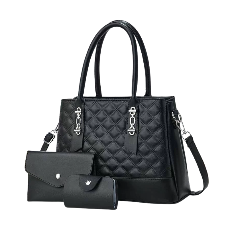 Ensemble Sac à Main Portefeuille Matelassé - Noir