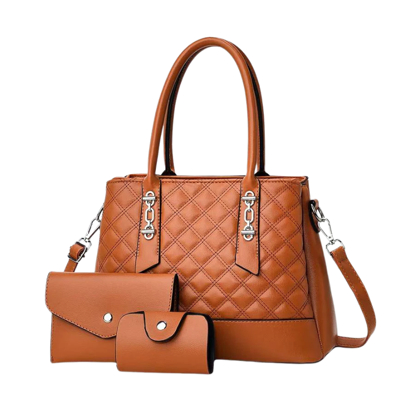 Ensemble Sac à Main Portefeuille Matelassé - Camel