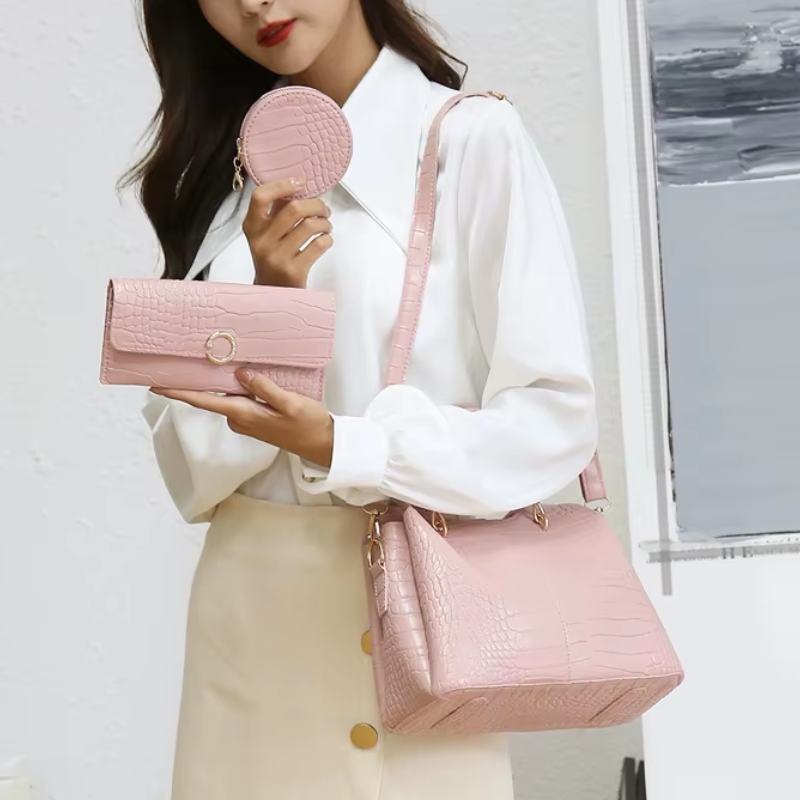 Sac à Main et Portefeuille Assortis portée à la main - Rose - Camel - Noir - Rouge - Blanc - Bleu