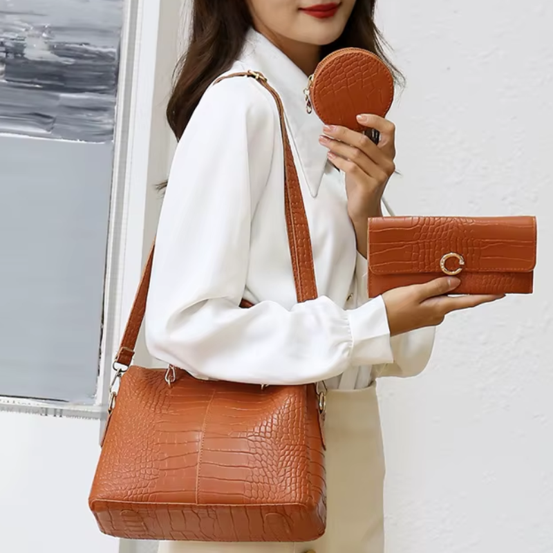 Sac à Main et Portefeuille Assortis mise en scène portée - Rose - Camel - Noir - Rouge - Blanc - Bleu