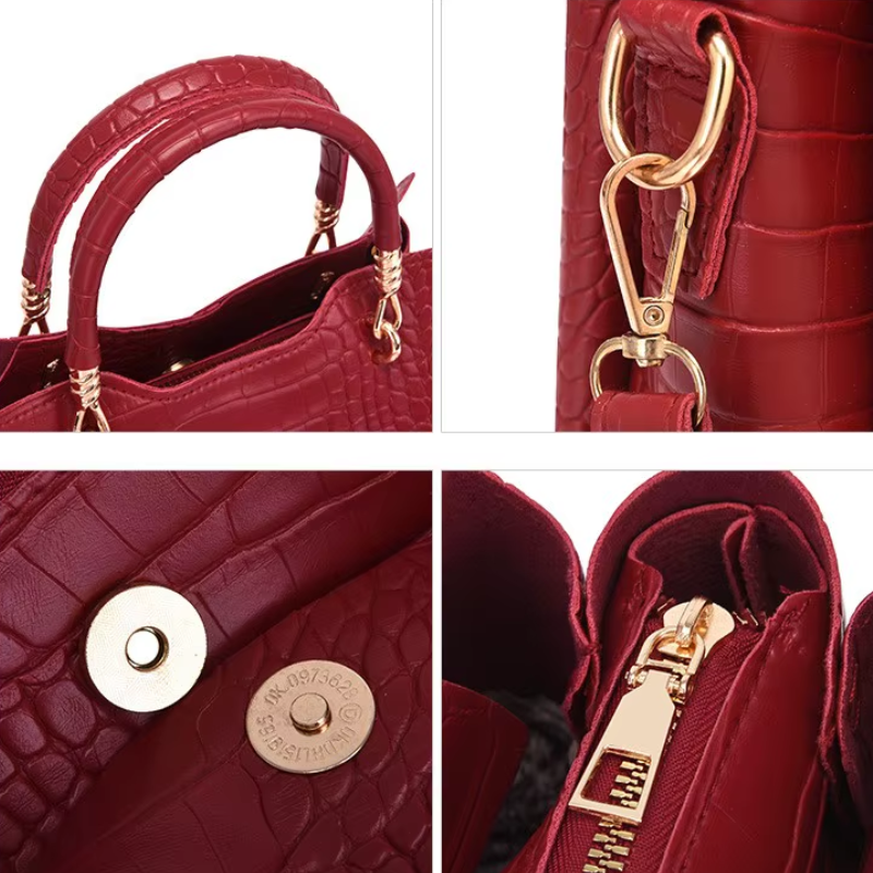 Sac à Main et Portefeuille Assortis gros plan fermeture zippée - Rose - Camel - Noir - Rouge - Blanc - Bleu
