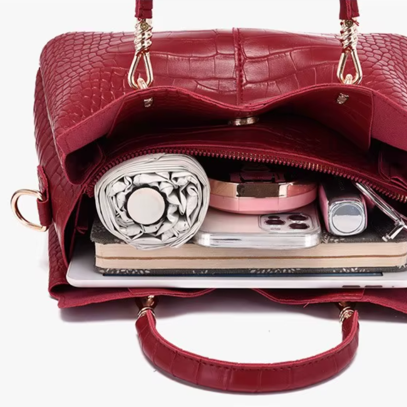 Sac à Main et Portefeuille Assortis compartiment ouvert - Rose - Camel - Noir - Rouge - Blanc - Bleu