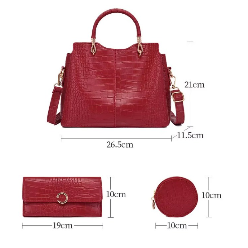 Sac à Main et Portefeuille Assortis guide des dimensions - Rose - Camel - Noir - Rouge - Blanc - Bleu