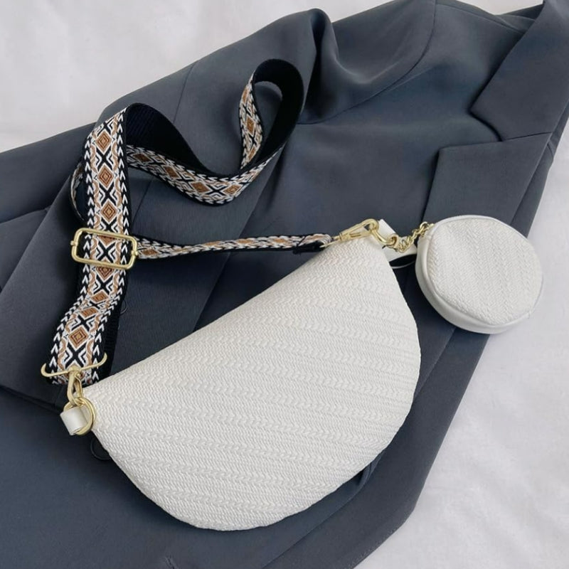 Sac Banane Femme Luxe portée sur vêtement - Beige - Bleu - Vert - Blanc - Noir - Rose