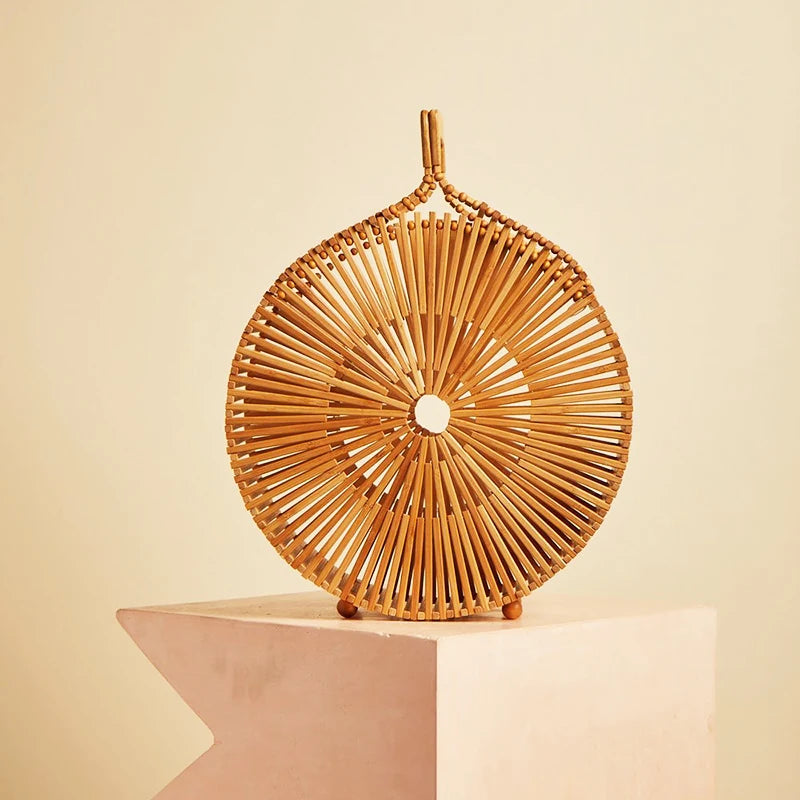 Sac Effet Osier Marron Rond et Sophistiqué