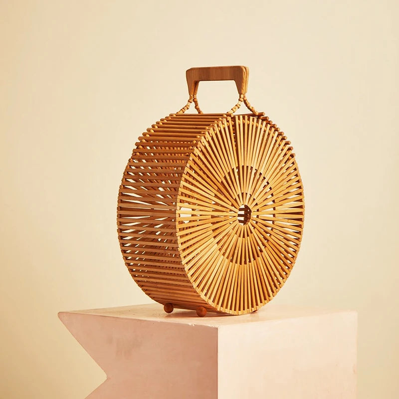Sac Effet Osier Marron Rond et Sophistiqué