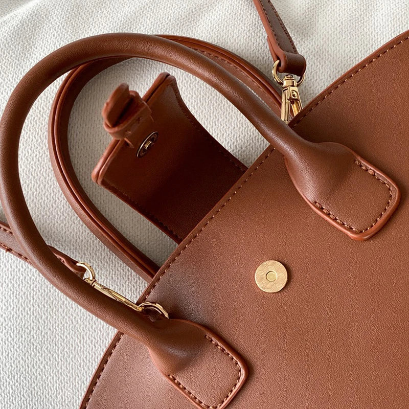 Sac à Main Luxe Tendance gros plan fermeture - Marron Foncé - Noir - Camel