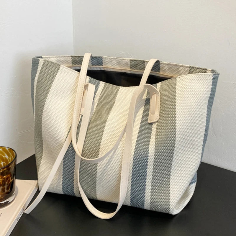 Sac Cabas en Toile Rayé Grande Capacité