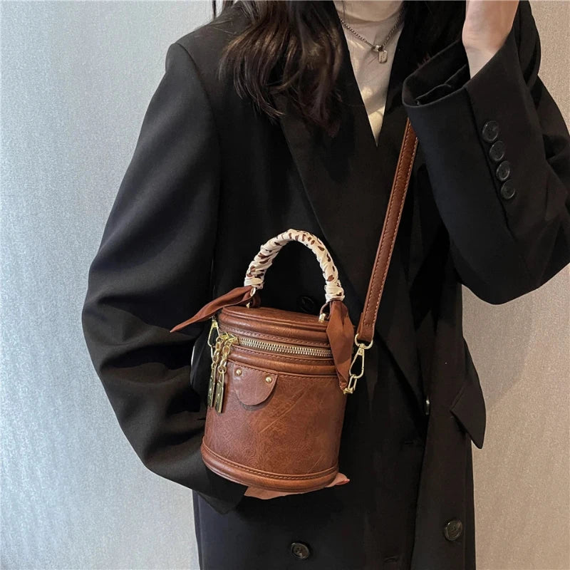 Sac Femme Seau Vintage et Marron