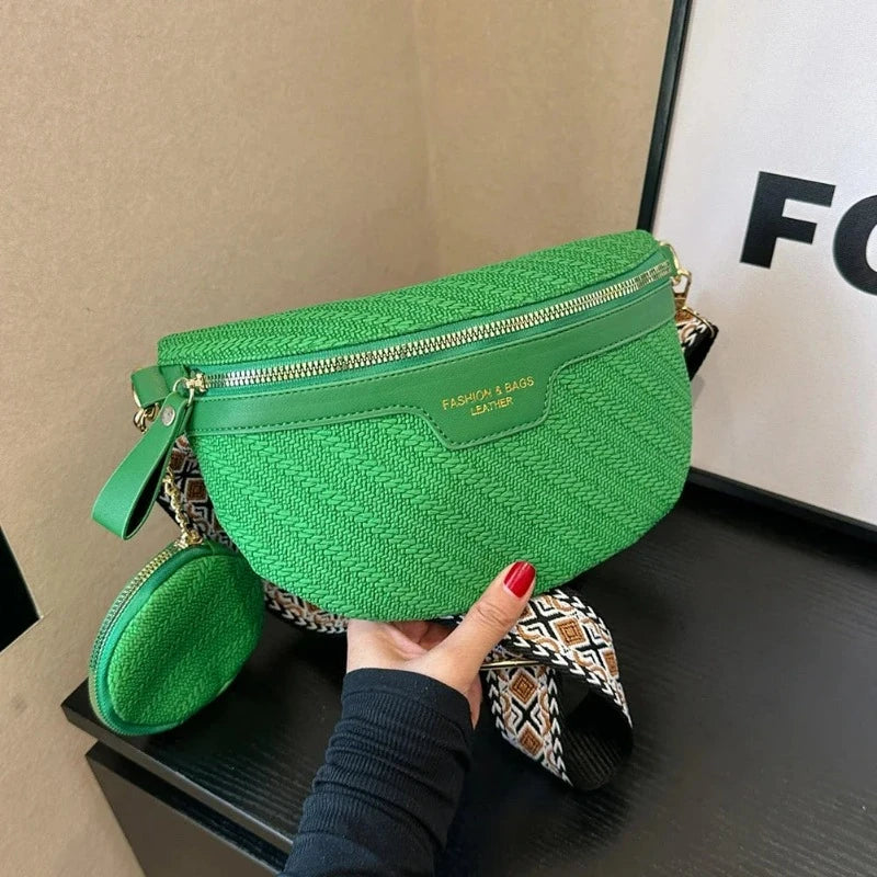 Sac Banane Femme Luxe portée à la main - Beige - Bleu - Vert - Blanc - Noir - Rose