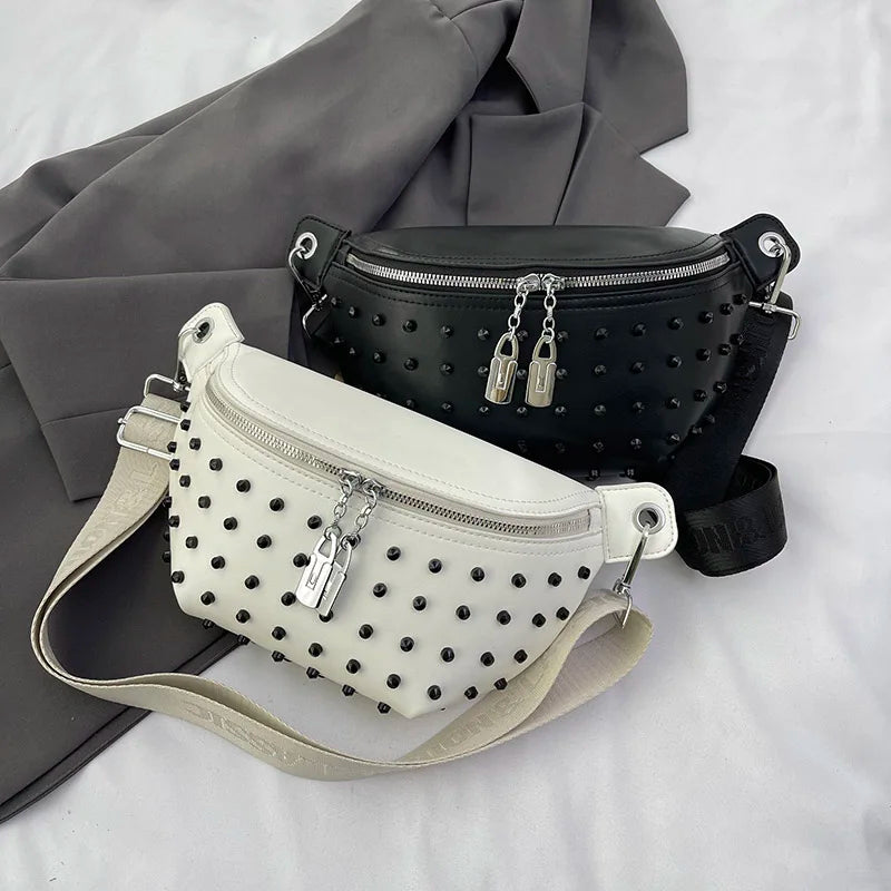 Sac Banane Clouté deux sacs côte à côte - Noir - Blanc
