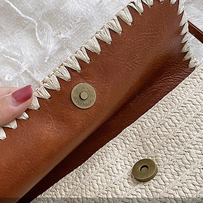 Sac Effet Osier Marron et Beige à Bandoulière