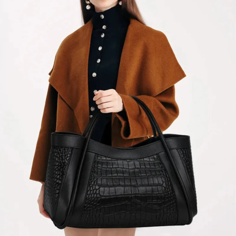 Sac à Main en Cuir Femme Grand Format Noir