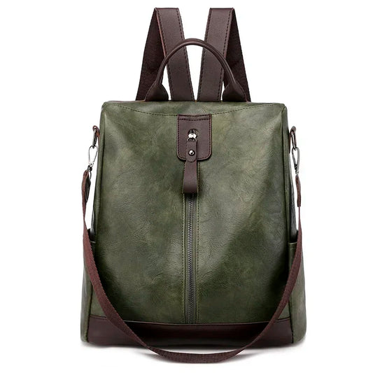 Sac à Main et à Dos Femme Élégant Kaki, avec bandoulière marron, sur un fond blanc.