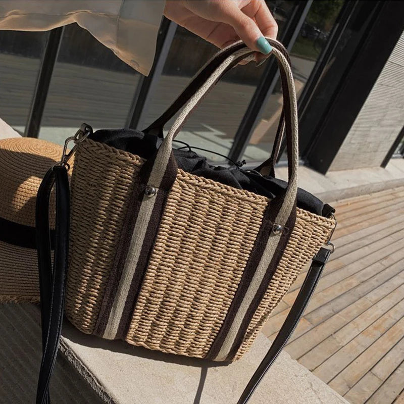 Sac à Main Panier en Paille avec Bandoulière