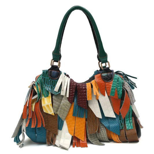 Sac à Main Multicolore à Franges sur fond blanc