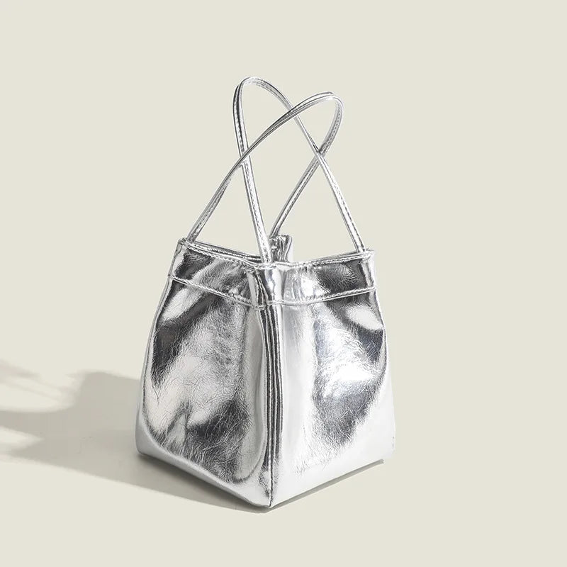 Sac Femme Seau Carré et Argenté