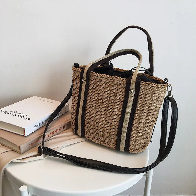 Sac à Main Panier en Paille avec Bandoulière