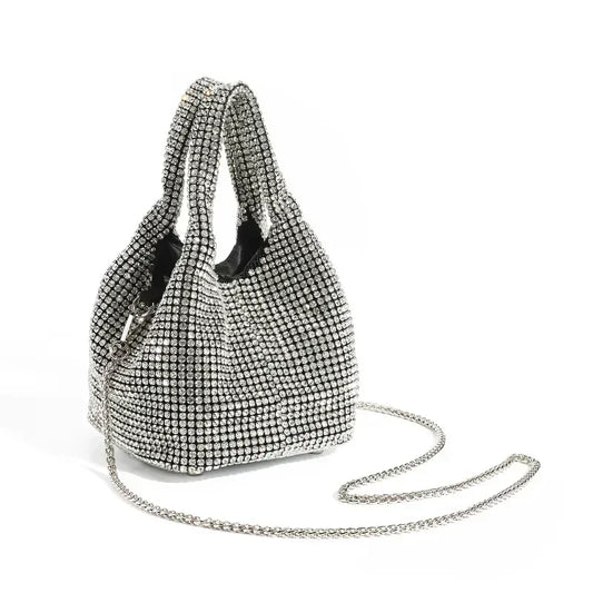 Sac Femme Seau Brillant à Strass sur fond blanc