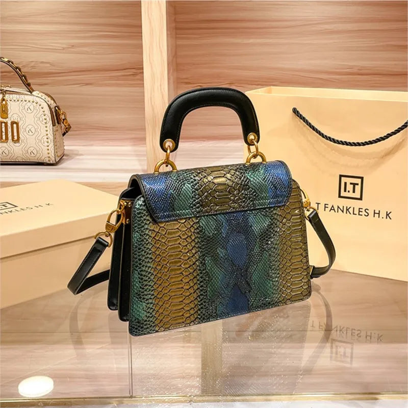 Sac à Main Multicolore Effet Peau de Serpent