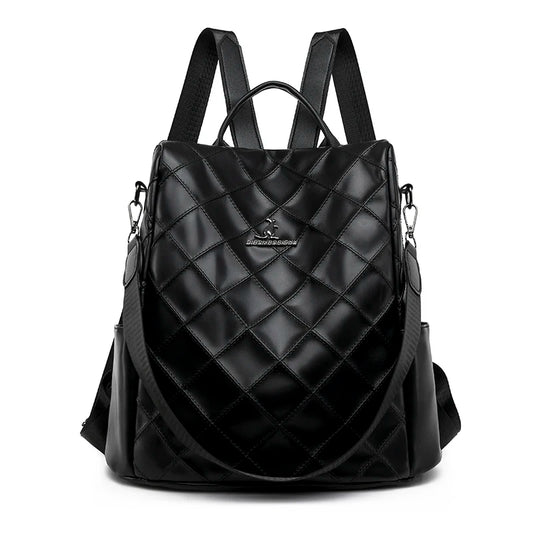 Sac à Main et à Dos Femme Matelassé Simili Noir, avec bandoulière et bretelles, sur un fond blanc.
