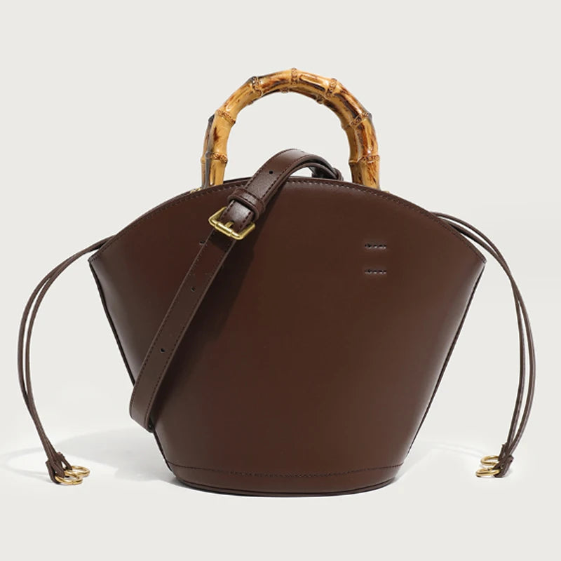 Sac à Main Seau avec Poignée en Bambou