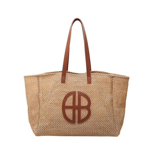 Sac de Plage en Osier de Grande Capacité sur fond blanc