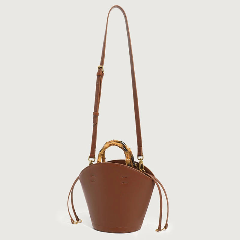 Sac à Main Seau avec Poignée en Bambou