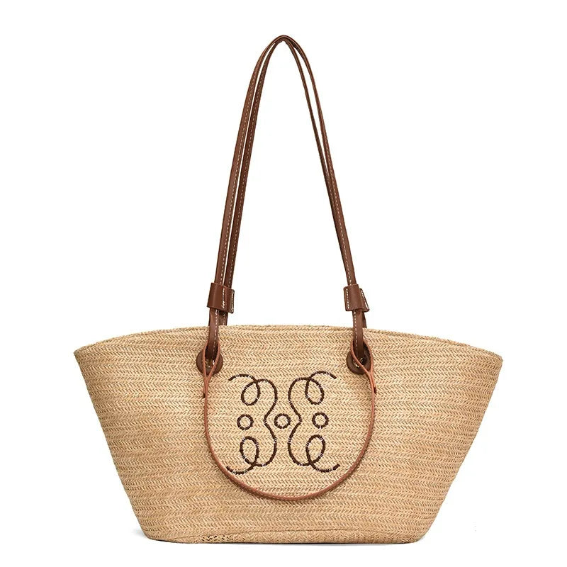 Sac en Osier Beige et Versatile sur fond blanc