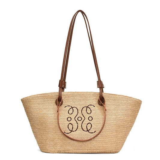 Sac en Osier Beige et Versatile sur fond blanc