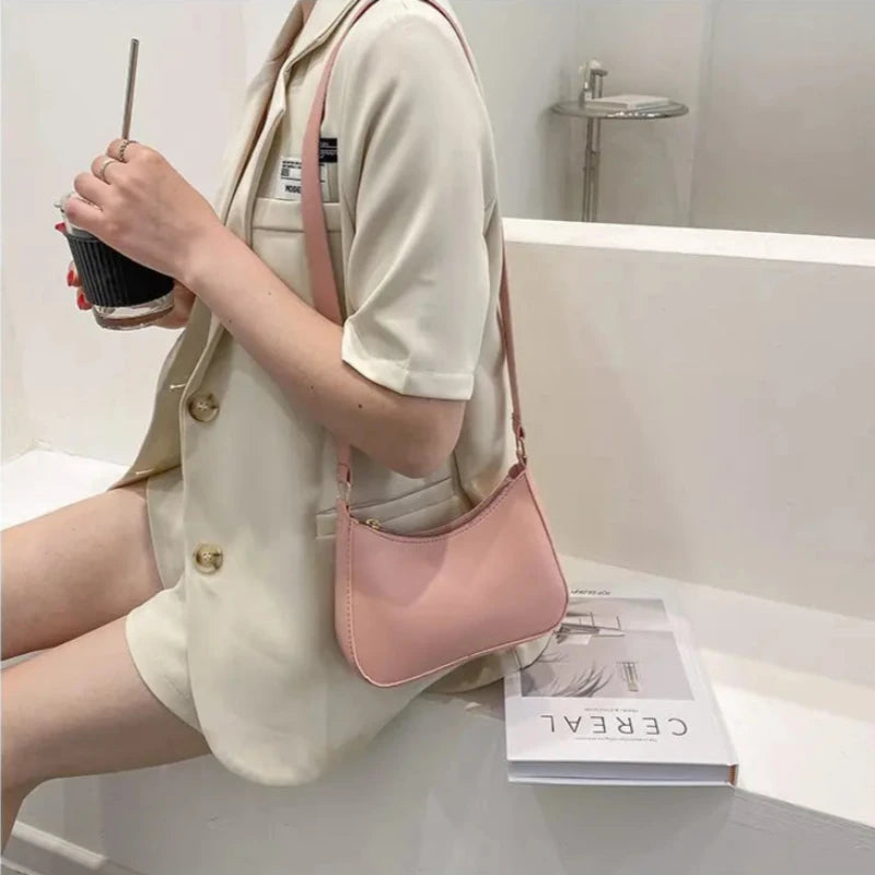 Sac à Main Baguette Simili Rose Rétro