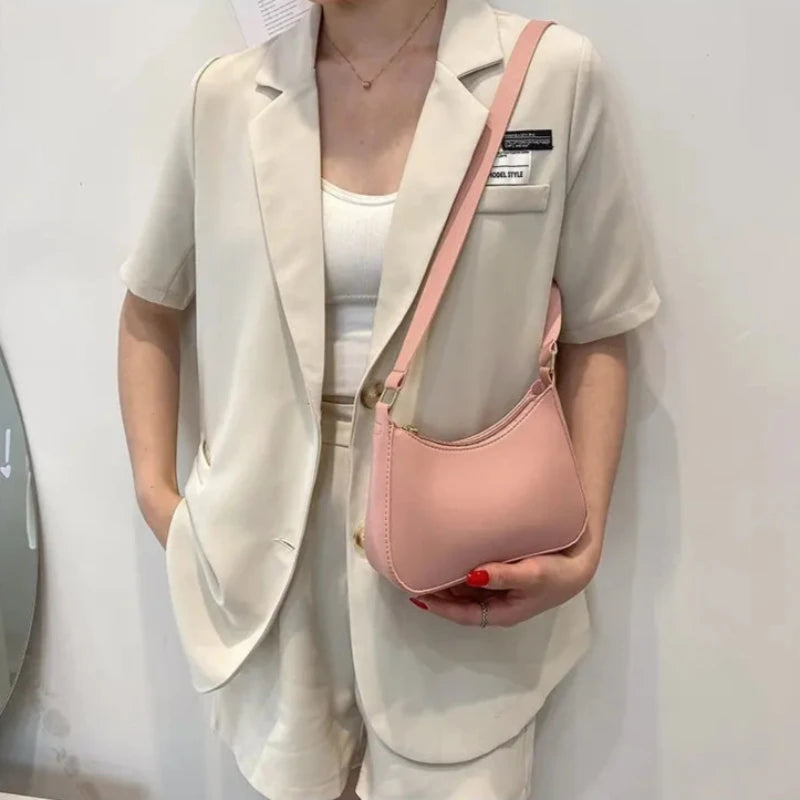 Sac à Main Baguette Simili Rose Rétro