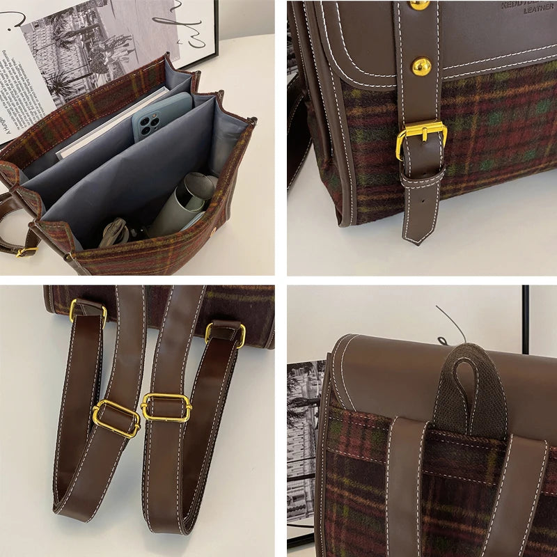 Sac Cartable Femme Rétro à Carreaux