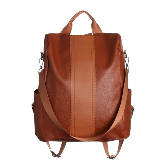Sac à Main et à Dos Femme Décontracté et Élégant, de couleur marron et sur fond blanc.