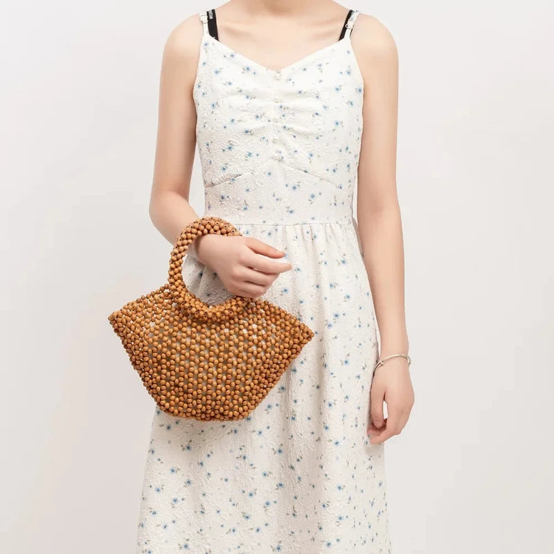Sac à Main Panier Perle en Bois