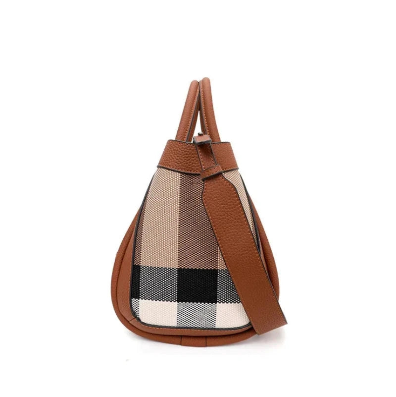 Sac à Main Fourre Tout Marron en Toile et Simili