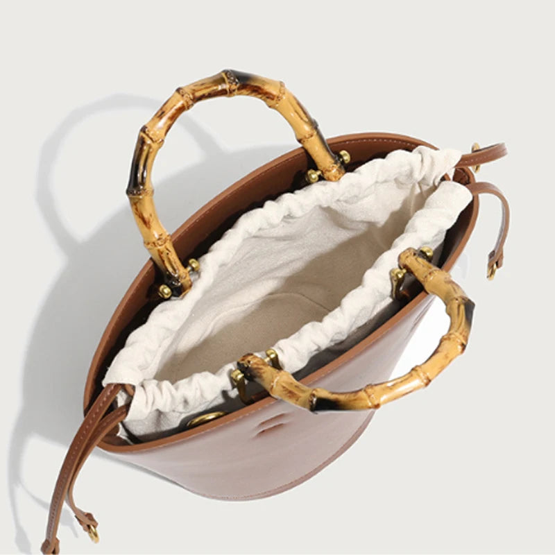 Sac à Main Seau avec Poignée en Bambou