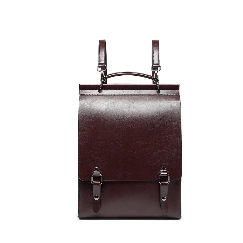 Sac à Dos Cartable Design Vintage pour Femme, de couleur marron et sur fond blanc.