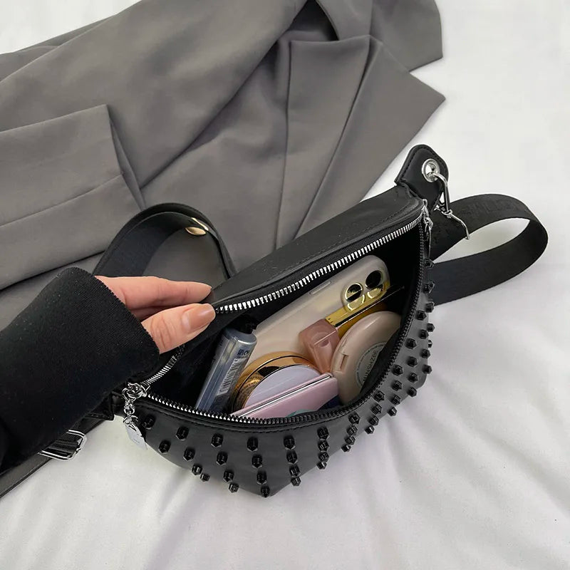 Sac Banane Clouté compartiment ouvert - Noir - Blanc