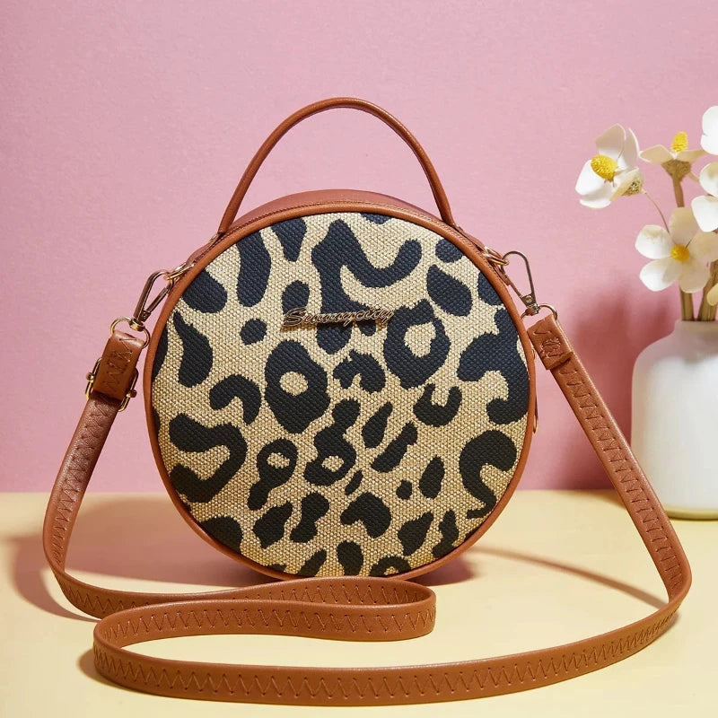 Sac à Main Rond à Bandoulière Motif Léopard