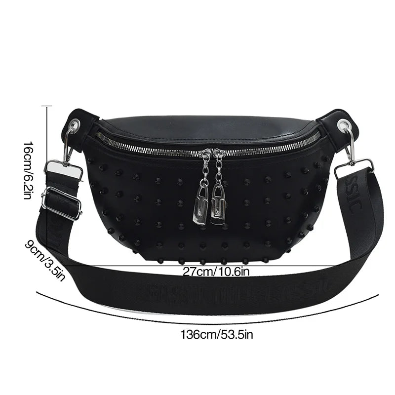 Sac Banane Clouté guide des dimensions - Noir - Blanc