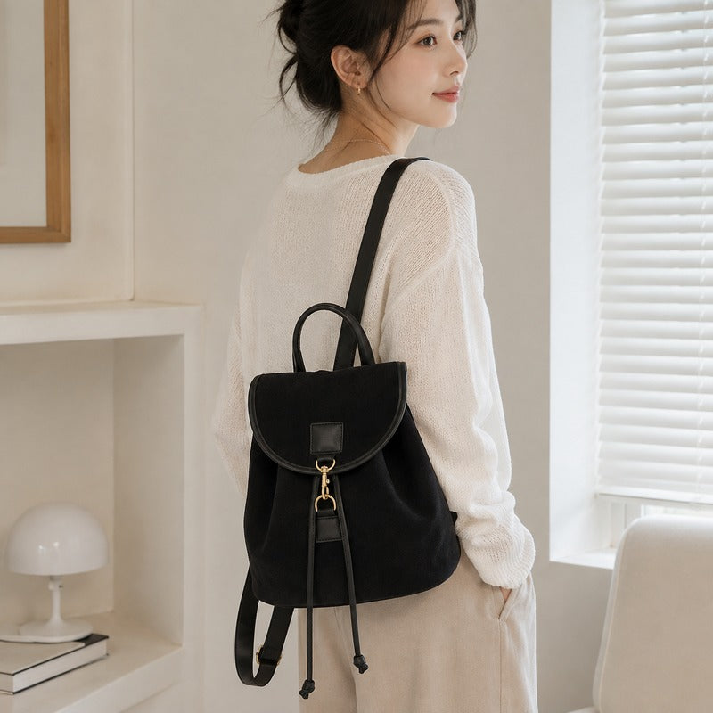 Sac à Dos Chic et Élégant Effet Daim noir - porté à l'épaule - Marron - Noir