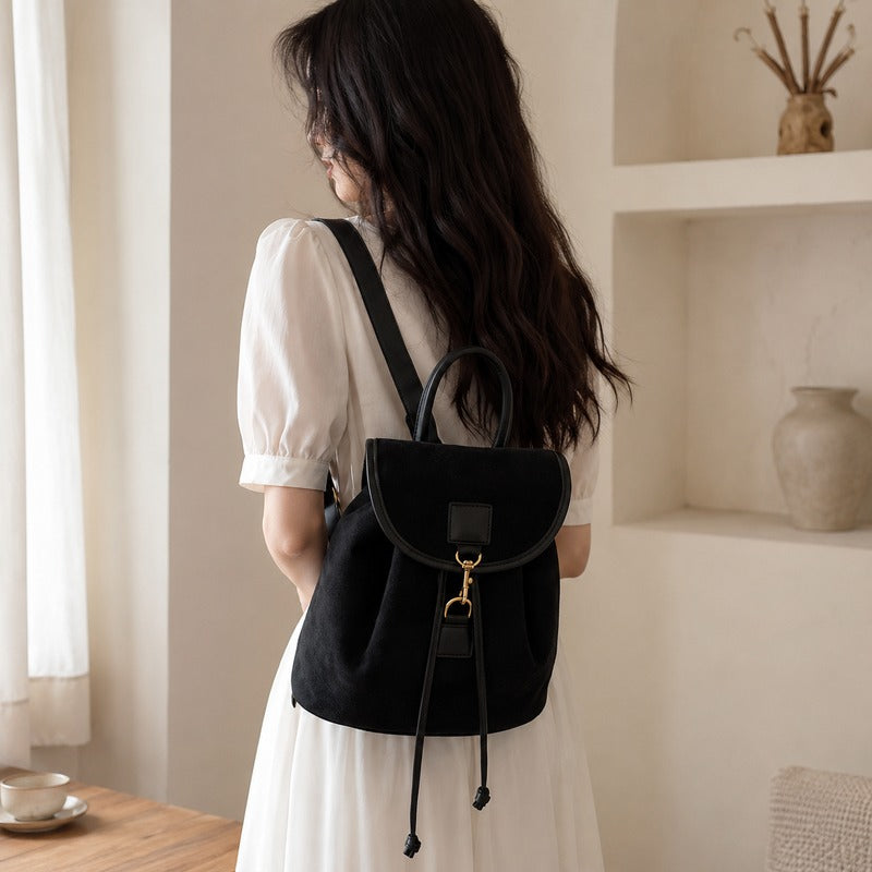 Sac à Dos Chic et Élégant Effet Daim noir - porté dans le dos - Marron - Noir