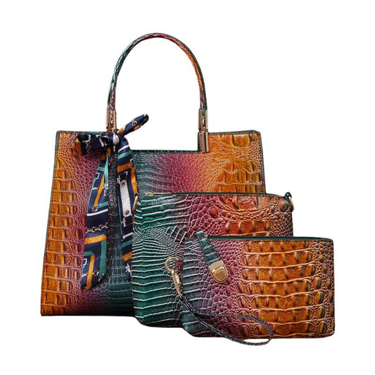 Ensemble de Trois Sacs à Main Design à Motif Crocodile sur fond blanc