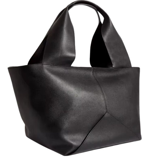 Grand Sac Cabas Porté Épaule Minimaliste, de couleur noire et sur fond blanc.